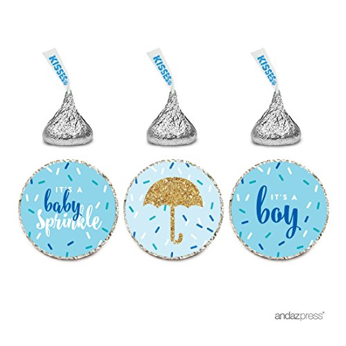 Product Cover Andaz Press Chocolate Drop Labels Trio, Boy Baby Shower, Baby Sprinkle, Baby Blue, 216-Pack, Fits Hershey's Kisses Party Favors, Decor, Decorations