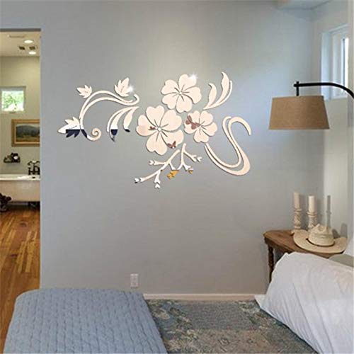 Product Cover 1Set Acrylic Art 3D Mirror Flower Wall Stickers DIY Home Wall Room Decals Decor Sofa TV Setting Wall Removable Wall Stickers 78X60cm (Sliver)