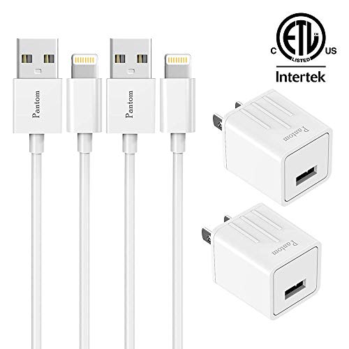 Product Cover Pantom 2-Pack Wall Charger Adapter Plugs with 2-Pack 5-FeetLightning Cables Charge Sync Compatible with iPhones and iPads (White)