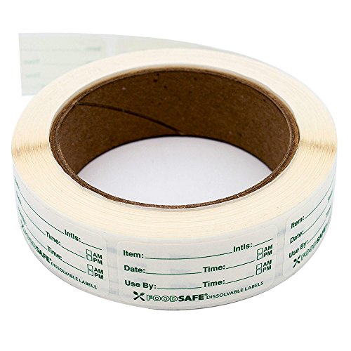 Product Cover Food Labels Dissolvable by Food Safe - Leaves No Adhesive Residue Dissolves in Water in 30 Seconds Perfect for Reusable Containers - 500 Labels Per Roll