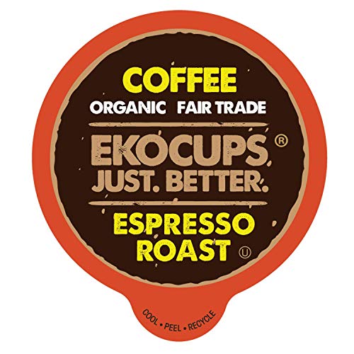 Product Cover EKOCUPS Artisan Organic Espresso Roast Hot or Iced Coffee, in Recyclable Single Serve Cups for Keurig K-cup Brewers, 20 count
