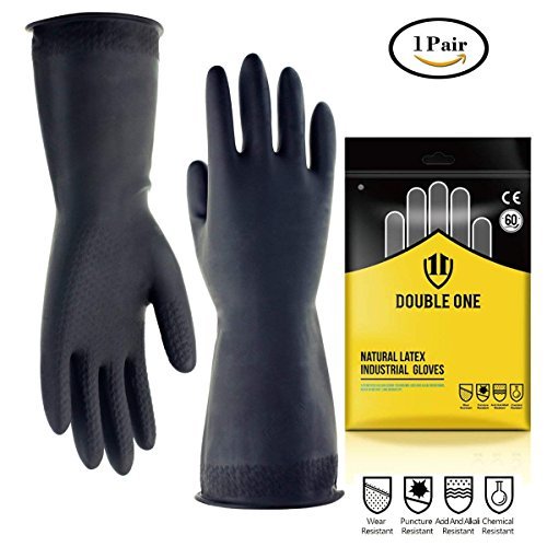 Product Cover DOUBLE ONE Chemical Resistant Gloves,Safety Work Cleaning Protective Heavy Duty Industrial Gloves,Natural Latex 12.2