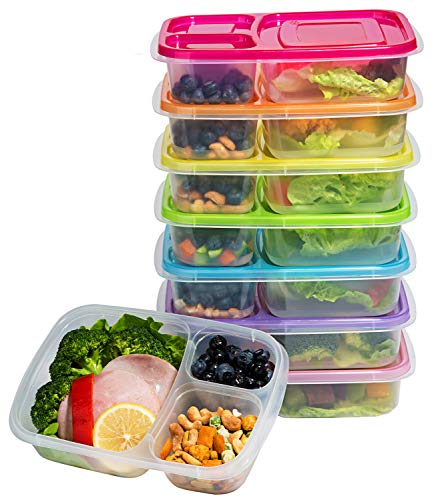 Product Cover Meal Prep Containers 3-Compartment Lunch Boxes Food Storage Containers with Lids, BPA Free Plastic Bento Box Set of 7,Portion Control Divided Cover,Reusable