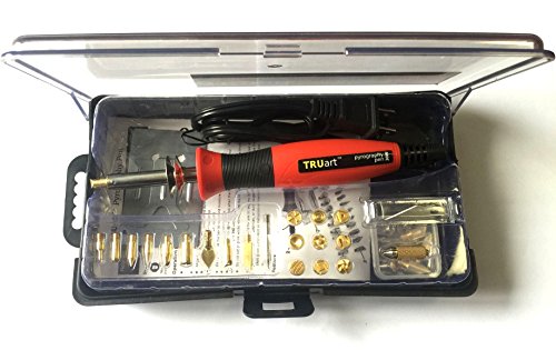 Product Cover TRUArt Stage 1 Wood/Leather/Cardboard/Paper Pyrography Pen Set w/Jewelry Soldering Point - Best Woodburning Crafts Burner Tool Kit - Comes with 35 Different Tips, Dual Power Mode - 30W / 15W, Gourd