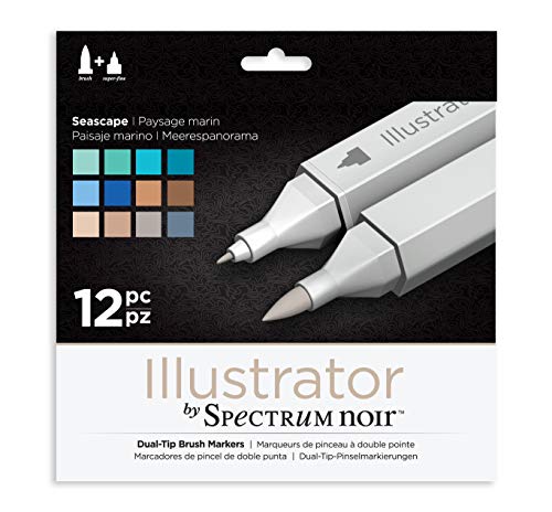 Product Cover Illustrator by Spectrum Noir 12 Piece Twin Tip Artist Alcohol Marker, Seascape