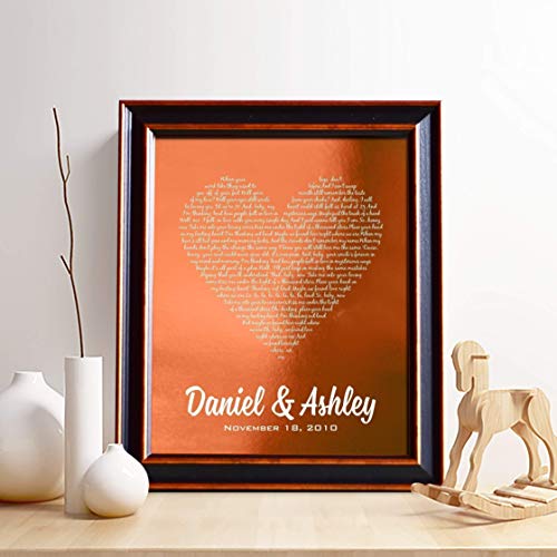 Product Cover Personalized 7th or 22nd Copper Anniversary Gift for Him or Her, First dance song copper foil print