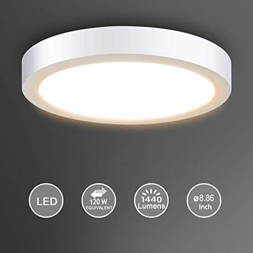 Product Cover Surface Mount Led Ceiling Light-18W Round LED Panel Light, 3000K, Warm White for Kitchen,Closet, Bedroom, Cabinet 1440lm, Not-Dimmable(120 watt Halogen Bulb Equivalent)