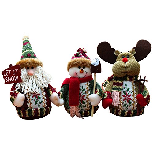 Product Cover 3PCS Christmas Decor Dolls Santa Claus Snowman Reindeer Hanging Ornaments Table Decorations Gift Set C