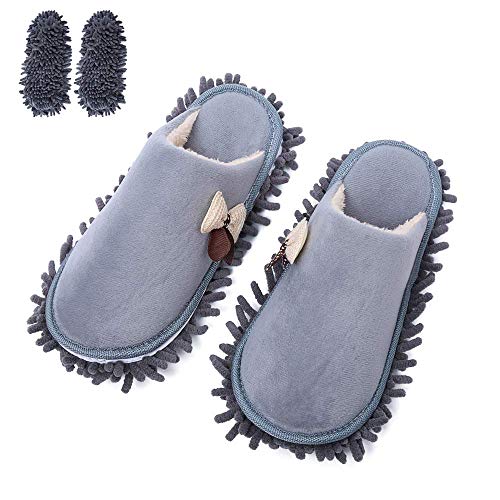 Product Cover KISSTAKER One Pair Mop Cleaning Dusters House Slippers Shoes Cover Detachable Mopping Shoes (Grey Bow-Knot)