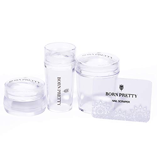 Product Cover BORN PRETTY 3Pcs Clear Jelly Nail Art Transparent Soft Stamper and 3 Christmas Scraper Set DIY Polish Print Template Manicuring Accessories