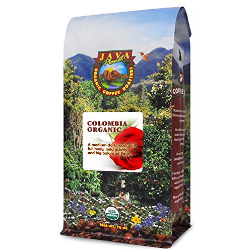 Product Cover Java Planet - Organic Coffee Beans - Colombian Single Origin - a Gourmet Medium Dark Roast of Arabica Whole Bean Coffee USDA Certified Organic, Non-GMO, Rainforest Alliance Certified - 1LB Bag