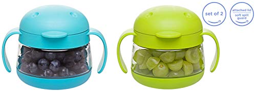 Product Cover Ubbi cute BPA-free twin pack tweat snack container with attached lid and soft spill-proof guard, Blue/Green