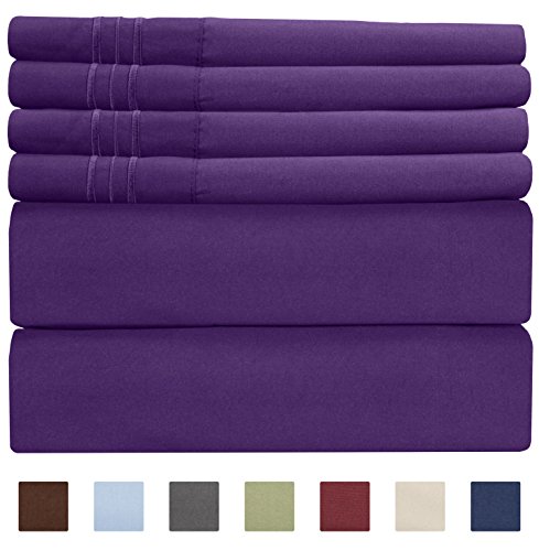 Product Cover King Size Sheet Set - 6 Piece Set - Hotel Luxury Bed Sheets - Extra Soft - Deep Pockets - Easy Fit Breathable & Cooling - Wrinkle Free - Comfy - Purple Blum Bed Sheets - Kings Sheets - 6 PC