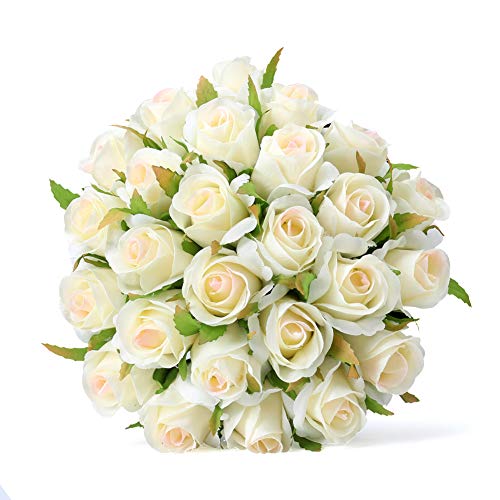 Product Cover Easin Bridal Bouquet Silk Ivory Roses 26heads Wedding Bouquet for Room Home Hotel Party Event Decoration (Ivory) (Ivory)