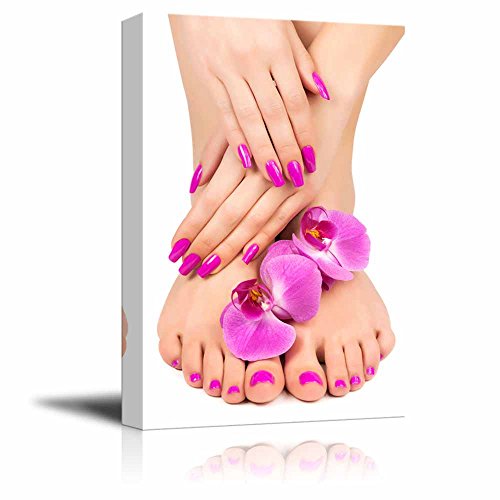 Product Cover Canvas Prints Wall Art - Pink Manicure and Pedicure with a Orchid Flower - 32