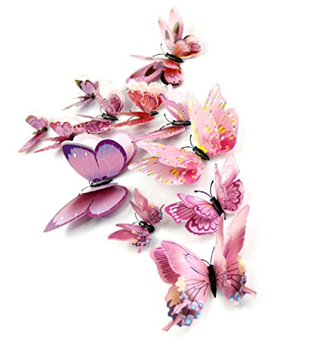 Product Cover DAGOU Mixed of 12PCS 3D Pink Butterfly Wall Stickers Decor Art Decorations