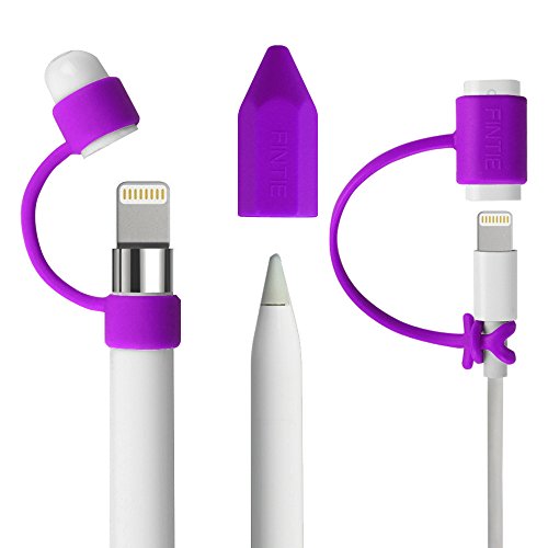Product Cover Fintie 3 Pieces Bundle for Apple Pencil Cap Holder, Nib Cover, Charging Cable Adapter Tether for Apple Pencil 1st Generation, iPad 6th Gen Pencil, Purple
