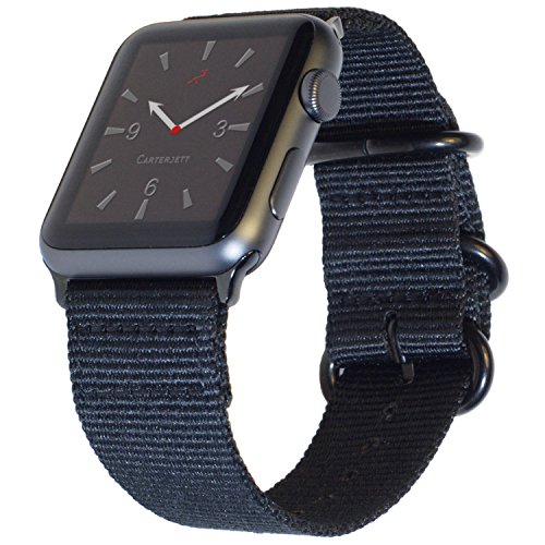 Product Cover Carterjett Compatible with Apple Watch Band 42mm 44mm Men Women Nylon iWatch Bands Replacement Wrist Strap Rugged Military-Style Loop for Series 5 Series 5 4 3 2 1 Nike Sport (42 44 S/M/L Black)