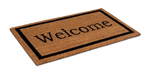 Product Cover BIRDROCK HOME Welcome Coir Doormat - 18 x 30 Inch - Standard Welcome Mat with Black Border and Natural Fade - Vinyl Backed - Outdoor