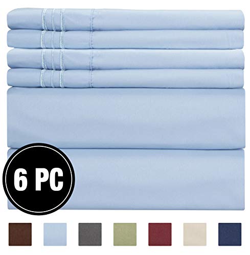 Product Cover Full Size Sheet Set - 6 Piece Set - Hotel Luxury Bed Sheets - Extra Soft - Deep Pockets - Easy Fit - Breathable & Cooling Sheets - Comfy - Light Blue Bed Sheets - Baby Blue - Fulls Sheets - 6 PC