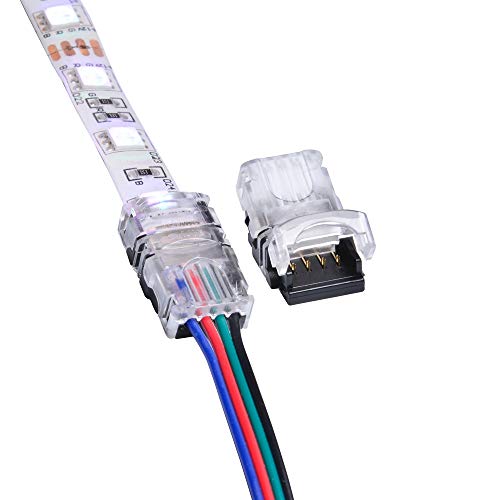 Product Cover QIJIE 5050 RGB LED Strip Connector 4 Pin for Waterproof 10mm Flexible Tape Light, Board To Wire (22~20AWG), Applicable To Digital Strip WS2813, Terminal Only, No Wire Included, Pack of 10 PCS