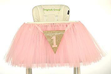 Product Cover Originals Group 1st Birthday Baby pink Tutu Skirt for High Chair Decoration for Party Supplies