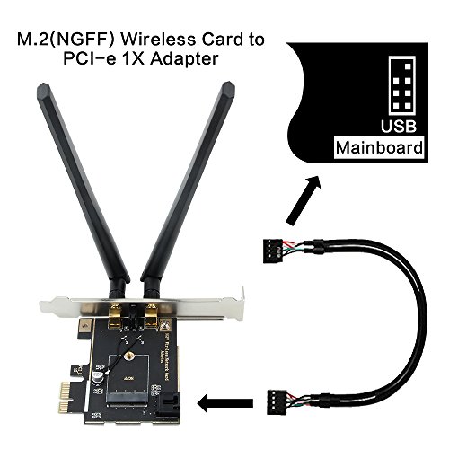 Product Cover fenvi Desktop Wireless Network M.2(NGFF) WiFi Card to PCIe 1X Adapter Converter(Converter only!!Not Including WiFi Card) Compact Intel 7260 8260 3160 9260 AX200 Killer WiFi 6 AX1650 NGFF M.2 WiFi 6