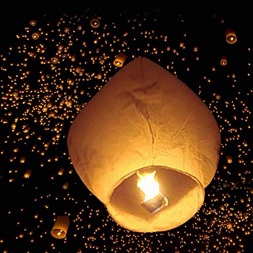 Product Cover Z ZTDM 50 Pack Fire Sky Lanterns Chinese Paper Sky Flying Wishing Lantern Lamp Candle Party Wedding Wish (Kongming Wish Lanterns) (White)