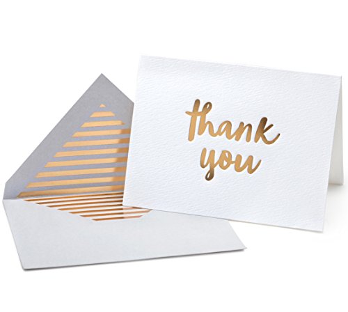 Product Cover Luxury Gold Foil Letterpress Thank You Cards and Gray Envelopes 20 Pack - Opie's Paper Company (Gold)