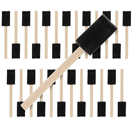 Product Cover US Art Supply 1 inch Foam Sponge Wood Handle Paint Brush Set (Value Pack of 25) - Lightweight, durable and great for Acrylics, Stains, Varnishes, Crafts, Art