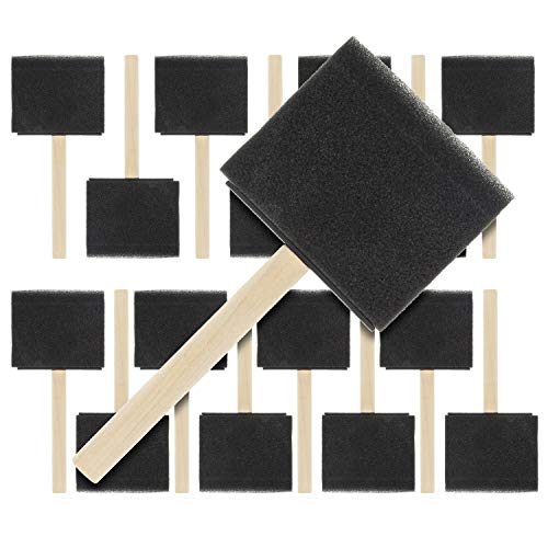 Product Cover US Art Supply 3 inch Foam Sponge Wood Handle Paint Brush Set (Value Pack of 15) - Lightweight, durable and great for Acrylics, Stains, Varnishes, Crafts, Art