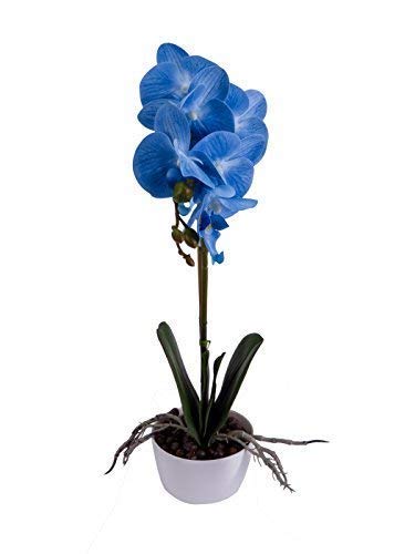Product Cover Imiee Phaleanopsis Arrangement with Vase Decorative Artificial Orchid Flower Bonsai (Blue)