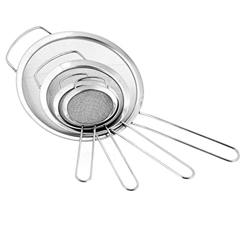 Product Cover U.S. Kitchen Supply - Set of 4 Premium Quality Fine Mesh Stainless Steel Strainers with Wide Resting Ear Design - 3