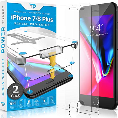 Product Cover Power Theory iPhone 8 Plus/iPhone 7 Plus Glass Screen Protector [2-Pack] with Easy Install Kit - Premium Tempered Glass for 7Plus & 8Plus