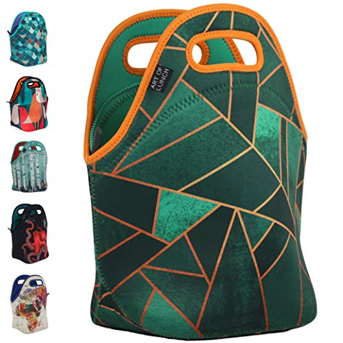 Product Cover Art of Lunch Insulated Neoprene Lunch Bag for Women, Men and Kids - Reusable Soft Lunch Tote for Work and School - Design by Elisabeth Fredriksson (Sweden) - Emerald & Copper