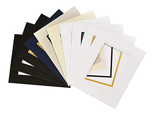 Product Cover Golden State Art, Pack of 10, Mix Colors 8x10 Picture Double Mat for 5x7 Photo with White Core Bevel Cut Frame Mattes