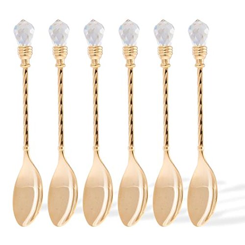 Product Cover Matashi 24K Gold Plated Crystal Topped Dessert Spoon for Dinner Party Great for Testing Sampling Appetizers Corporate Gifts Christmas Mother's Day Birthday Housewarming Present Dining Decor(Set of 6)