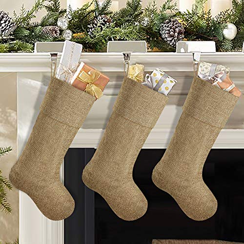 Product Cover Ivenf Christmas Stockings, 3 Pcs 18 inches Burlap with Double Layer Lining Stockings, for Family Holiday Xmas Party Decorations