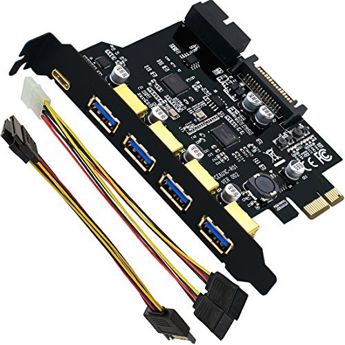 Product Cover Mailiya PCI-E to Type-C + A 5-Port USB 3.0 PCI Express Card and 15-Pin Power Connector, Mini PCI-E USB 3.0 Hub Controller Adapter with Internal 20-Pin Connector - Expand Another Two USB 3.0 Ports