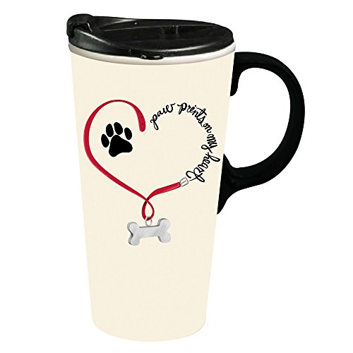 Product Cover Cypress Home Paw Prints Dog Ceramic Travel Coffee Mug, 17 Ounces