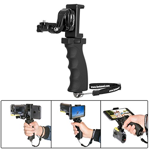 Product Cover Fantaseal Ergonomic Action Camera Grip Mount Action Cam Handheld Stabilizer Support Camcorder Handle Steadicam Handy Grip w/Smartphone Clamp Mount (UP to 5.7