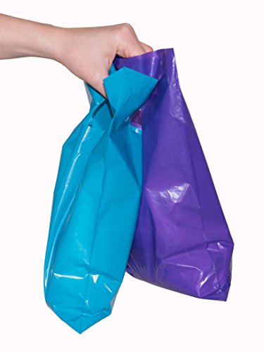 Product Cover 200 small glossy purple & teal plastic merchandise bags w/die cut handles 9x12