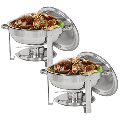 Product Cover SUPER DEAL Upgraded 5 Qt Full Size Stainless Steel Chafing Dish Round Chafer Buffet Catering Warmer Set w/Food and Water Pan, Lid, Solid Stand and Fuel Holder