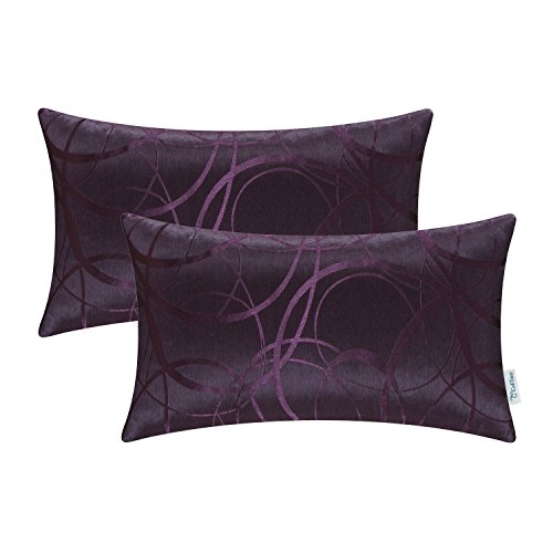 Product Cover Pack of 2 CaliTime Cushion Covers Bolster Pillow Cases Shells for Couch Sofa Home Decor Modern Shining & Dull Contrast Circles Rings Geometric 12 X 20 Inches Deep Purple