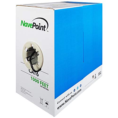 Product Cover NavePoint Cat6 (CCA), 1000ft, Black, Solid Bulk Ethernet Cable, 550MHz, 23AWG 4 Pair, Unshielded Twisted Pair (UTP)