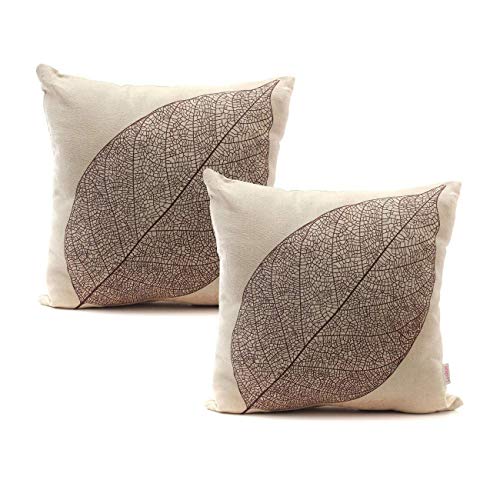 Product Cover Luxbon Set of 2Pcs Rustic Farmhouse Leaves Decor Cotton Linen Throw Pillow Cases Sofa Couch Chair Decorative Cushion Covers 18