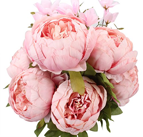 Product Cover Duovlo Springs Flowers Artificial Silk Peony Bouquets Wedding Home Decoration,Pack of 1 (Spring Light Pink)