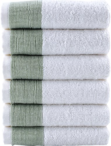 Product Cover LUNASIDUS Venice 100-percent Luxury Turkish Combed Cotton Jacquard 6-Piece Washcloths (Sage Green)