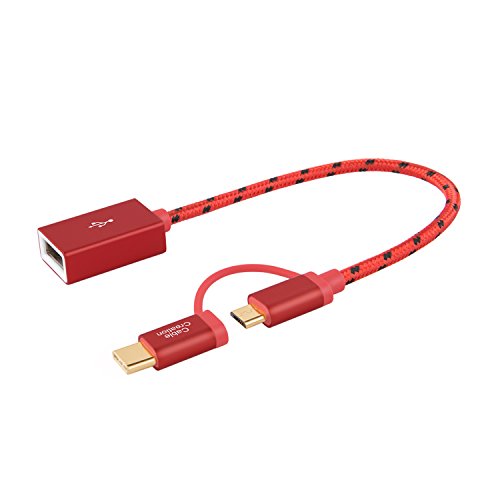 Product Cover CableCreation Micro USB & Type C to USB 2.0 Female Adapter Cable, 0.6ft Short OTG (on-The-go) Cable Compatible Pixel 3XL 2XL, Galaxy S10/S9/S8, Android and Type C Devices, 0.18M / Red Aluminum