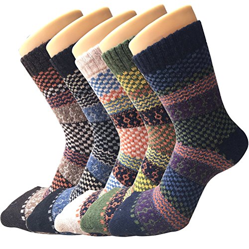Product Cover 5 Pack Womens Warm Wool Socks Thick Knit Winter Cabin Cozy Crew Socks Gifts